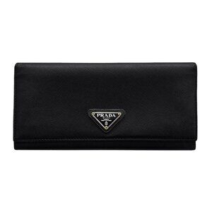 Prada Authentic Black Saffiano Leather Flap Continental Wallet 10D6334 Rank A